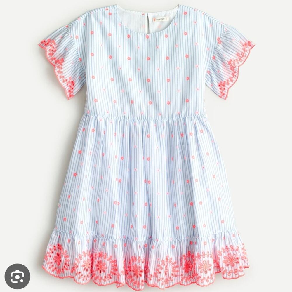 J Crew CrewCuts Girls Embroidered prairie cottagecore Striped Dress size 7 years